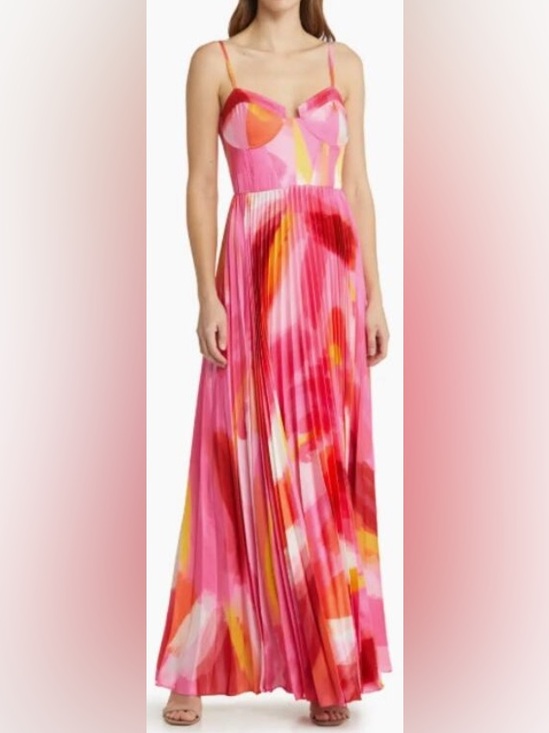 Hutch Dresses & Skirts - Hutch $394 Mali Bustier Pleated Satin Gown Formal Maxi Dress Pink Orange Size 6